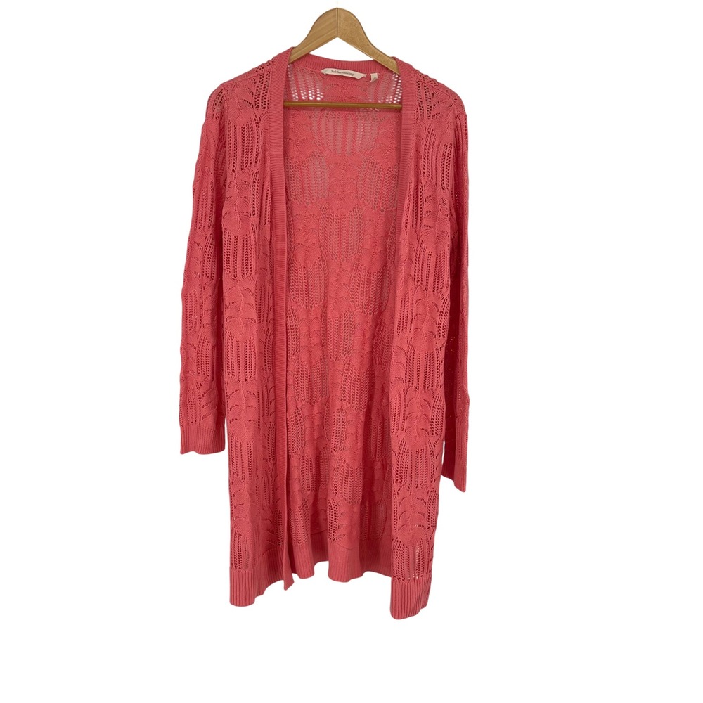 Soft Surroundings Open Knit Duster Cardigan Coral‎ Pink Long Sleeve Size M Boho